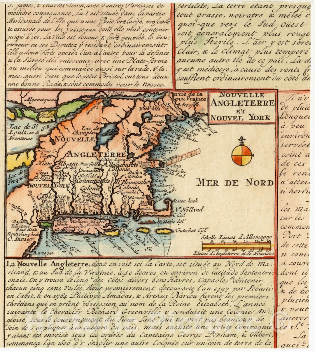 Historical Map, 1688 Nouvelle Angleterre et Nouvel York, Vintage Wall Art