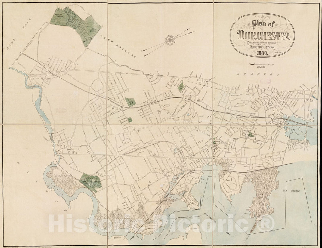 Historical Map, 1880 Plan of Dorchester, Vintage Wall Art