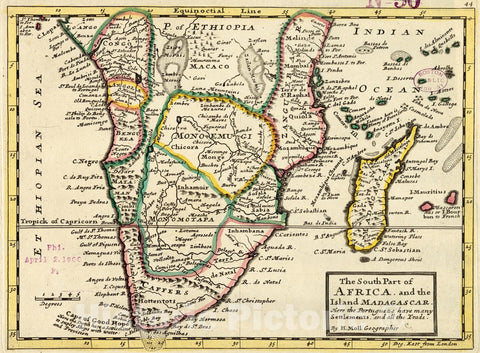 Historical Map, 1732-1736 The south part of Africa, and the island of Madagascar : here the Portugueze have many settlements and all the trade, Vintage Wall Art