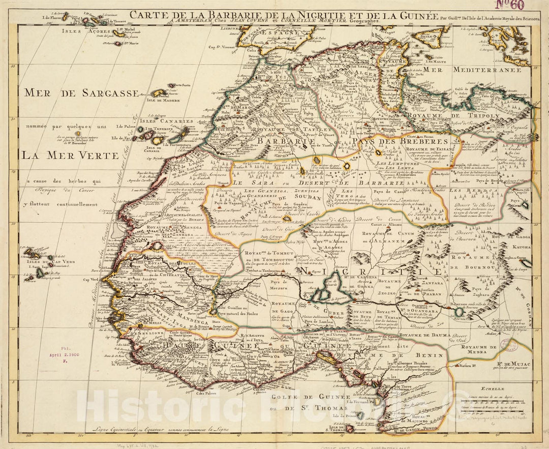 Historical Map, 1757 Carte de la Barbarie de la Nigritie et de la Guinee, Vintage Wall Art