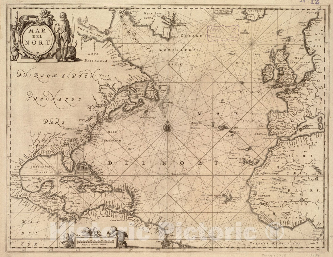 Historical Map, 1650 Mar del nort, Vintage Wall Art