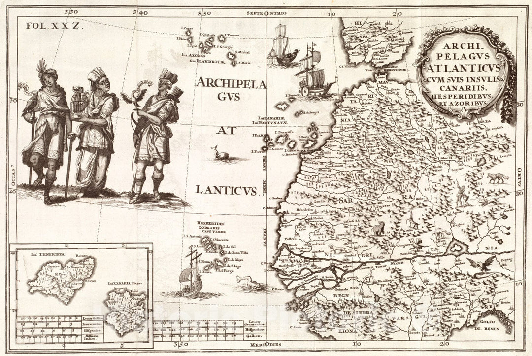 Historical Map, 1702-1710 Archipelagus Atlanticus Cum Suis insulis Canariis, Hesperidibus et Azoribus, Vintage Wall Art