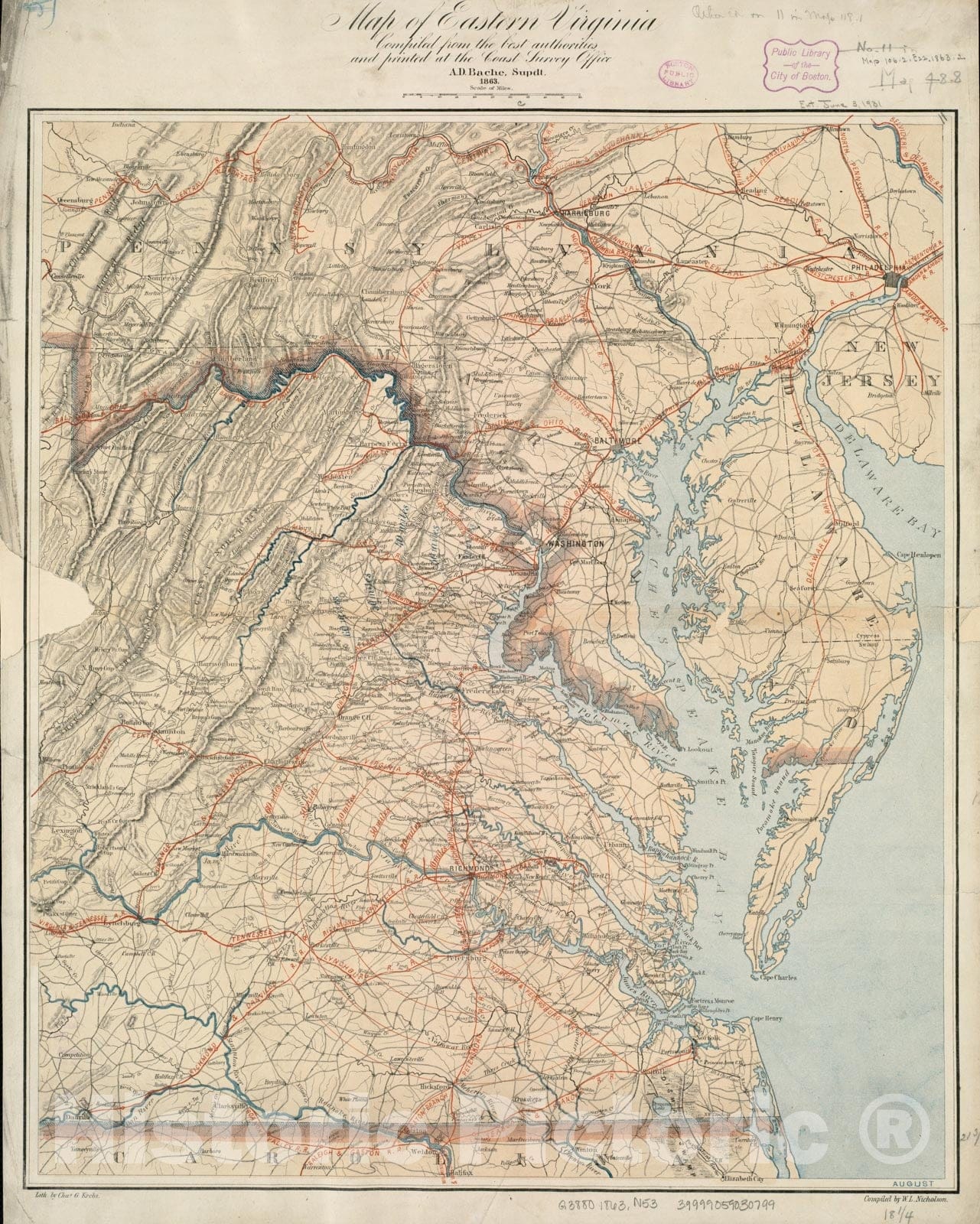 Historical Map, 1863 Map of Eastern Virginia, Vintage Wall Art