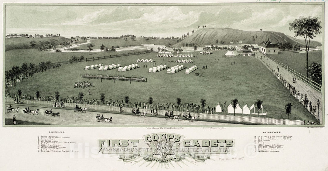 Historical Map, First Corps Cadets, Massachusetts Volunteer Militia : Encampment at Hingham, July 13 to 18, 1885, Vintage Wall Art