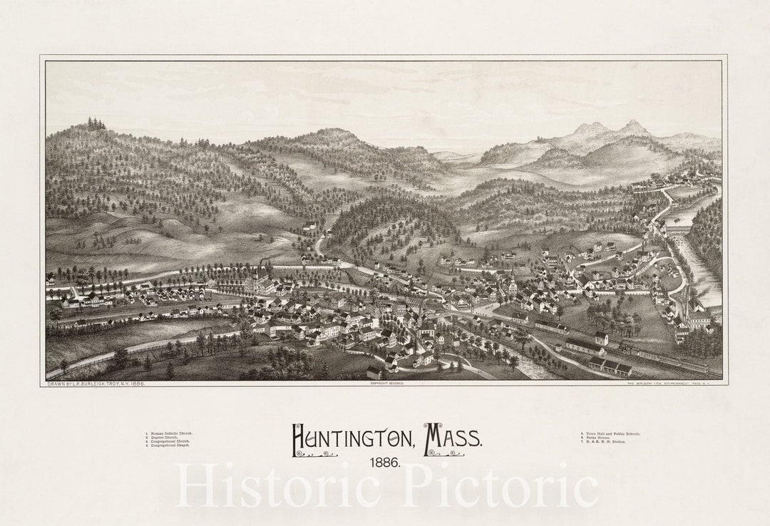 Historical Map, Huntington, Mass : 1886, Vintage Wall Art