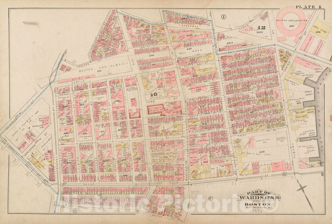 Historical Map, 1883 Atlas of The City of Boston : City Proper : Plate K, Vintage Wall Art