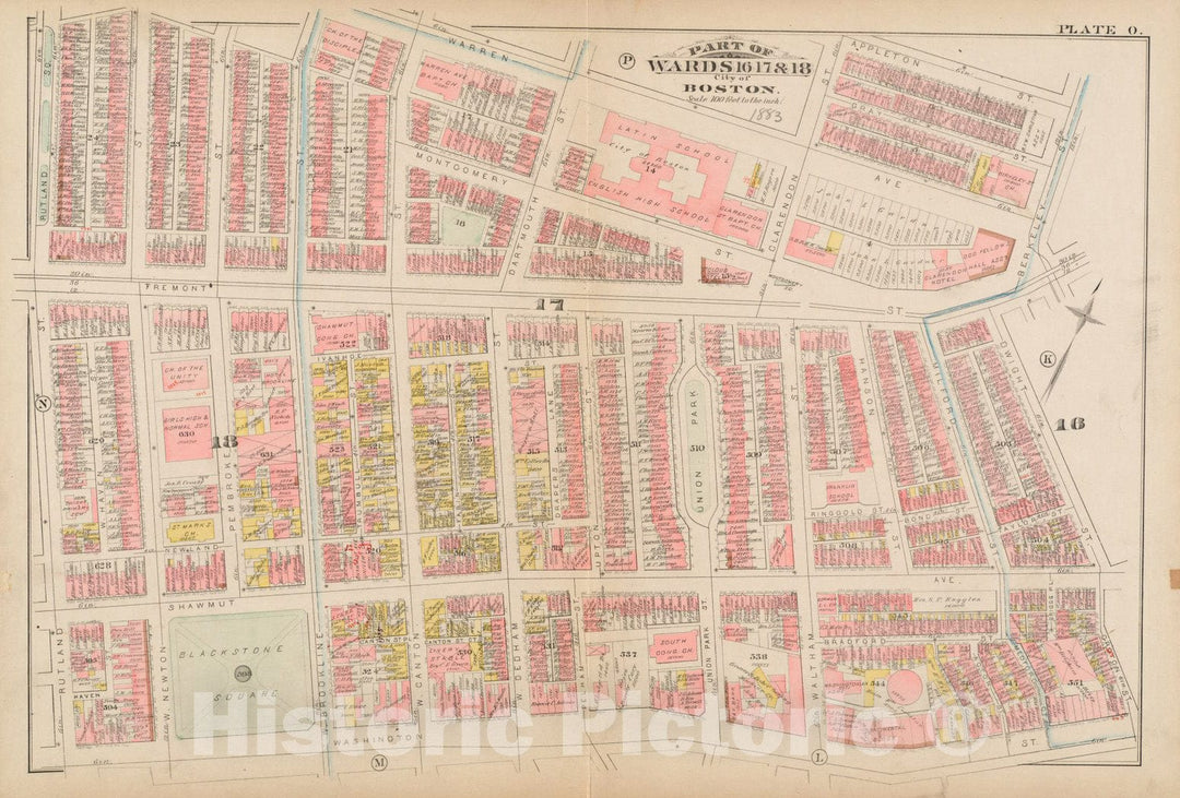 Historical Map, 1883 Atlas of the city of Boston : city proper : plate O, Vintage Wall Art