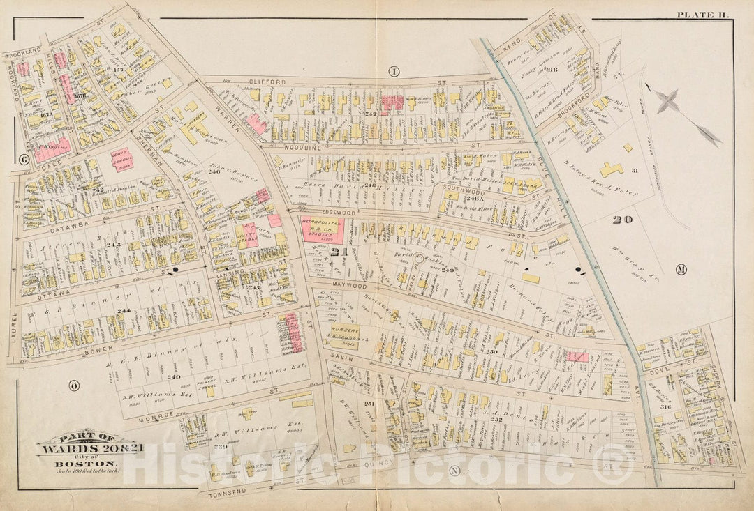 Historical Map, 1884 Atlas of The City of Boston : Roxbury : Plate H, Vintage Wall Art