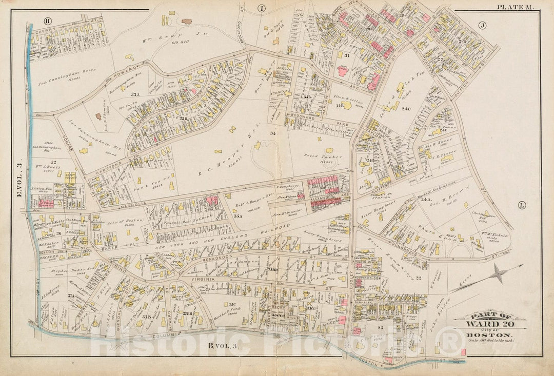 Historical Map, 1884 Atlas of The City of Boston : Roxbury : Plate M, Vintage Wall Art