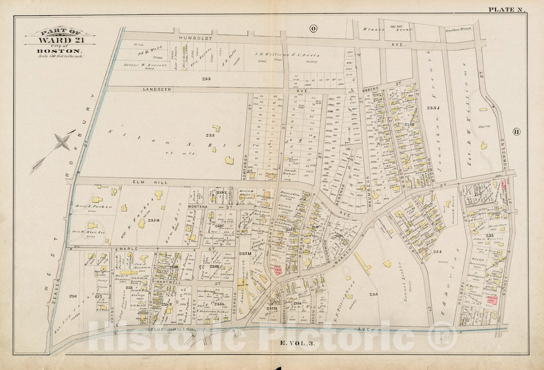 Historical Map, 1884 Atlas of The City of Boston : Roxbury : Plate N, Vintage Wall Art