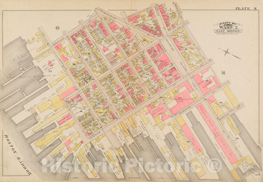 Historical Map, 1884 Atlas of The City of Boston : South & East Boston : Plate N, Vintage Wall Art