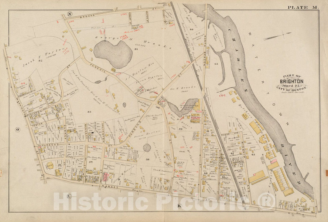 Historical Map, 1885 Atlas of The City of Boston : Charlestown and Brighton : Plate M, Vintage Wall Art