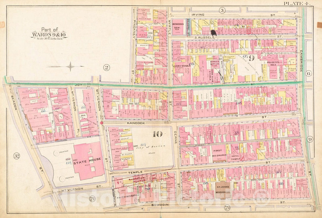 Historical Map, 1888 Atlas of The City of Boston : City Proper : Plate 4, Vintage Wall Art