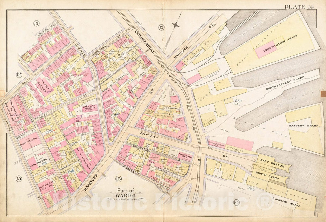 Historical Map, 1888 Atlas of The City of Boston : City Proper : Plate 14, Vintage Wall Art