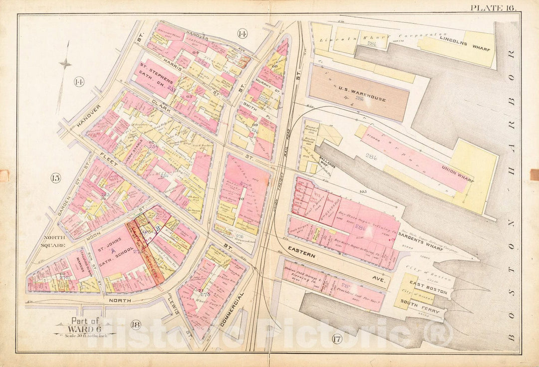 Historical Map, 1888 Atlas of The City of Boston : City Proper : Plate 16, Vintage Wall Art