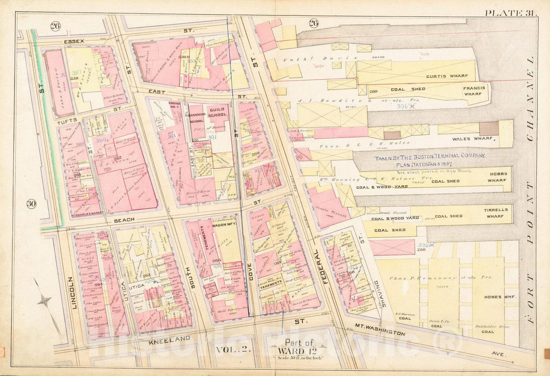Historical Map, 1888 Atlas of The City of Boston : City Proper : Plate 31, Vintage Wall Art