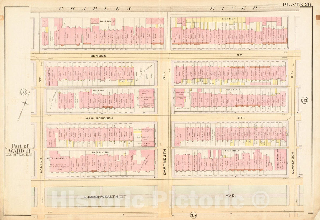 Historical Map, 1888 Atlas of The City of Boston : City Proper : Plate 36, Vintage Wall Art