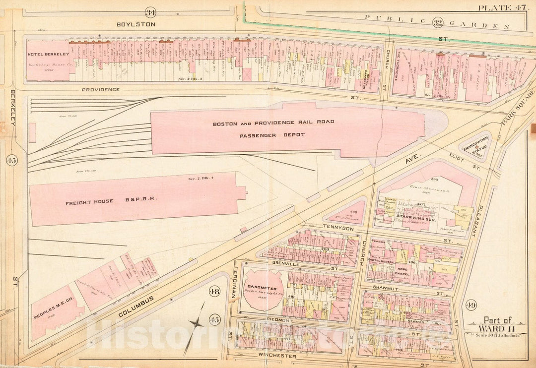 Historical Map, 1888 Atlas of The City of Boston : City Proper : Plate 47, Vintage Wall Art