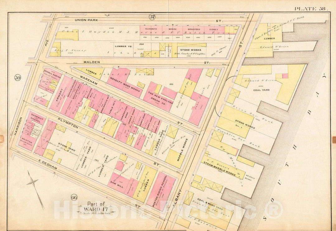 Historical Map, 1888 Atlas of the city of Boston : city proper : plate 58, Vintage Wall Art