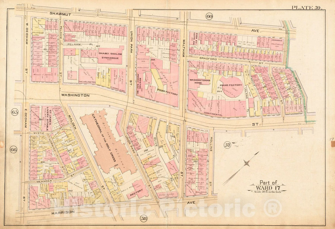 Historical Map, 1888 Atlas of The City of Boston : City Proper : Plate 59, Vintage Wall Art