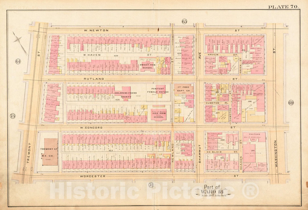 Historical Map, 1888 Atlas of The City of Boston : City Proper : Plate 70, Vintage Wall Art