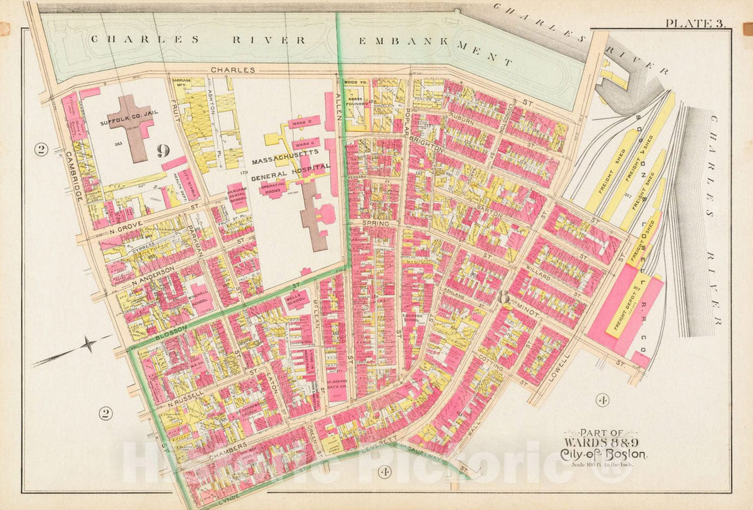Historical Map, 1890 Atlas of The City of Boston : City Proper and Roxbury : Plate 3, Vintage Wall Art
