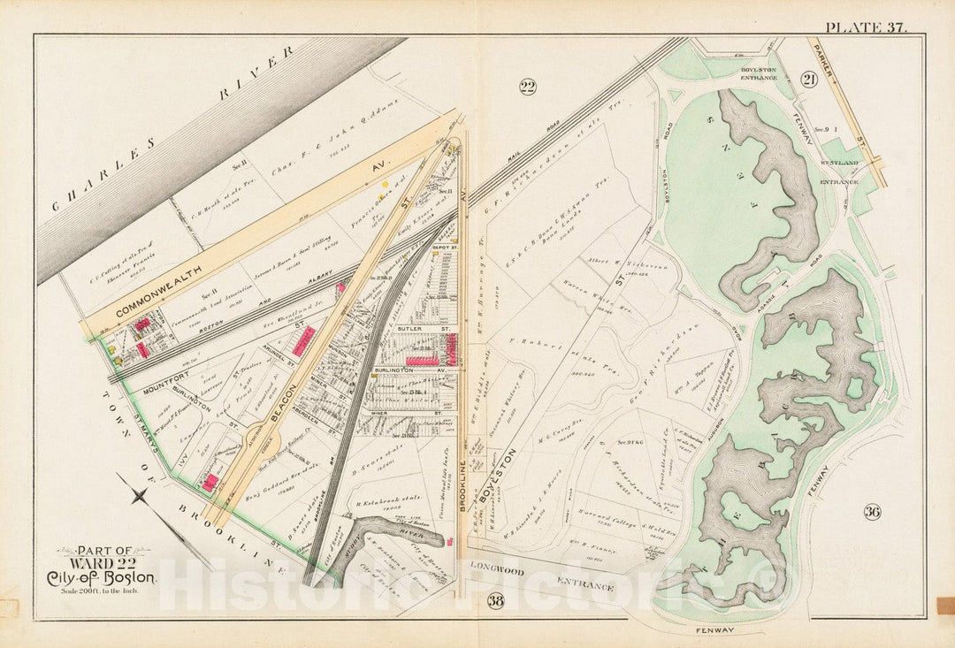 Historical Map, 1890 Atlas of The City of Boston : City Proper and Roxbury : Plate 37, Vintage Wall Art