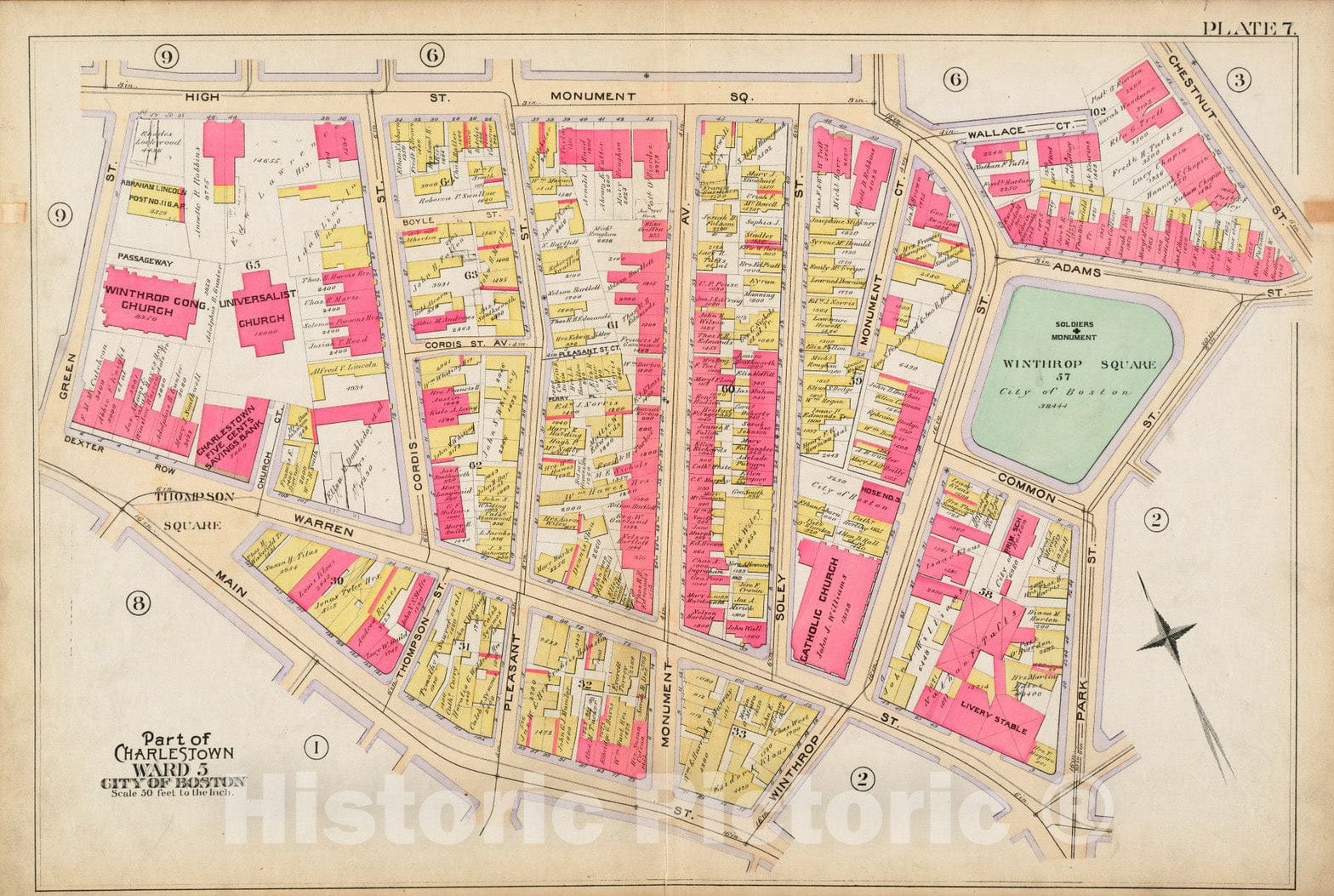 Historical Map, 1892 Atlas of The City of Boston : Charlestown : Plate 7, Vintage Wall Art