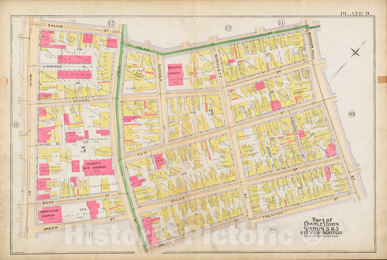 Historical Map, 1892 Atlas of The City of Boston : Charlestown : Plate 9, Vintage Wall Art