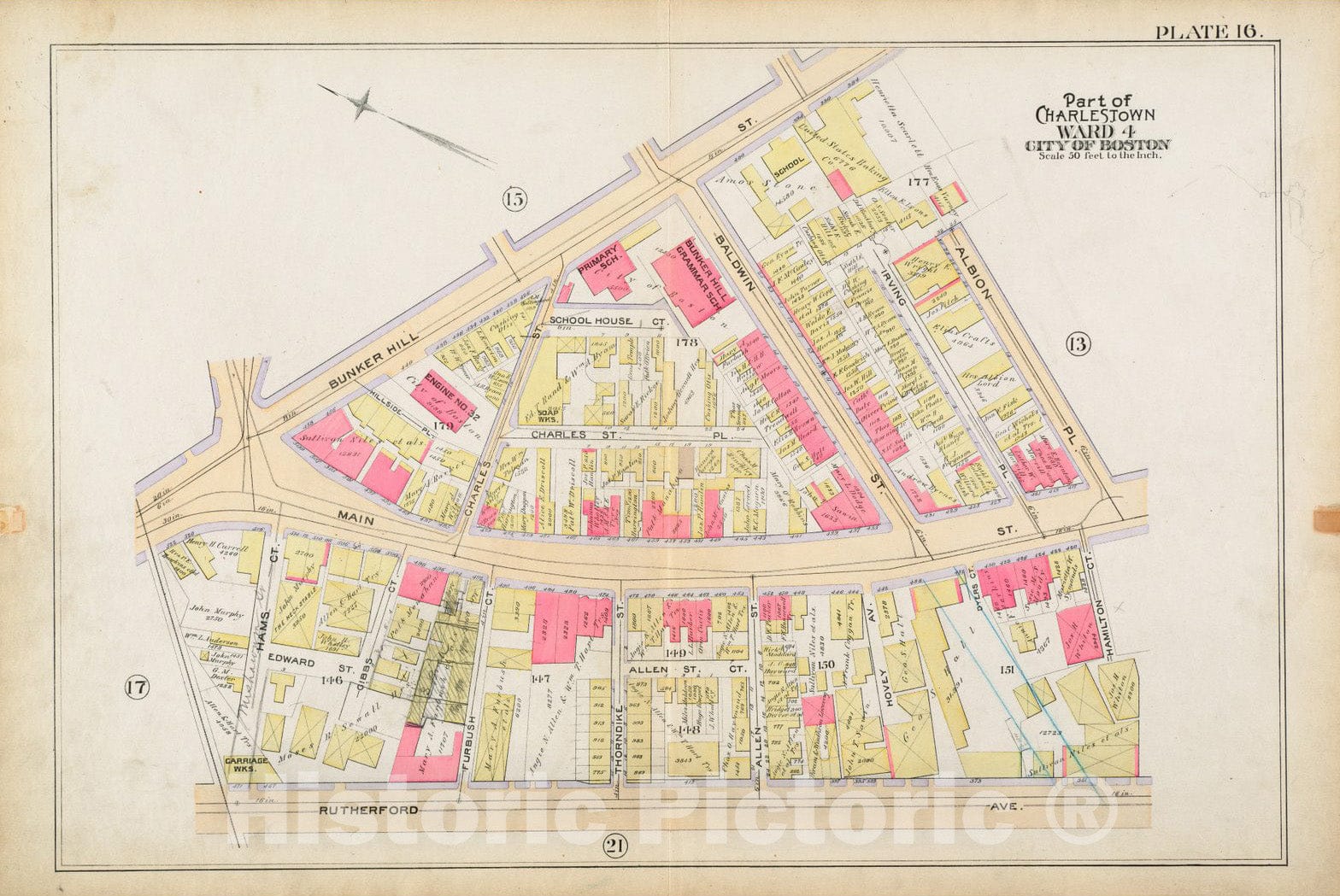Historical Map, 1892 Atlas of The City of Boston : Charlestown : Plate 16, Vintage Wall Art