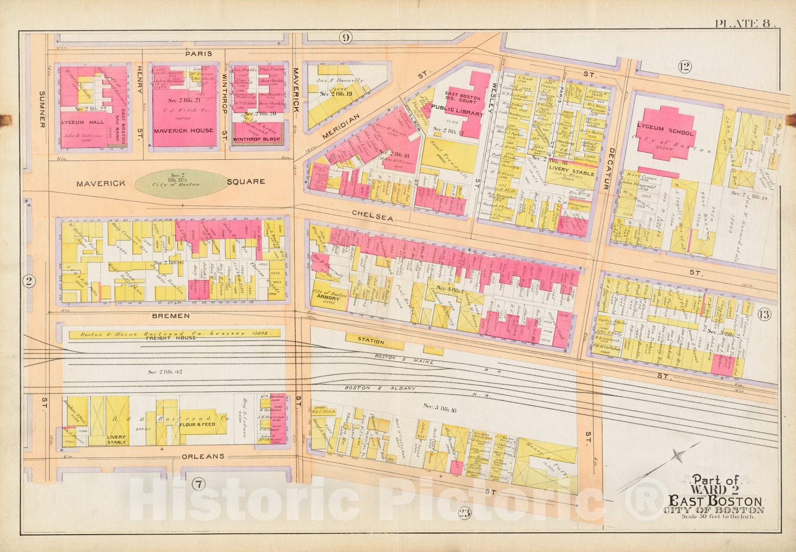 Historical Map, 1892 Atlas of the city of Boston : East Boston, Mass. : plate 8, Vintage Wall Art