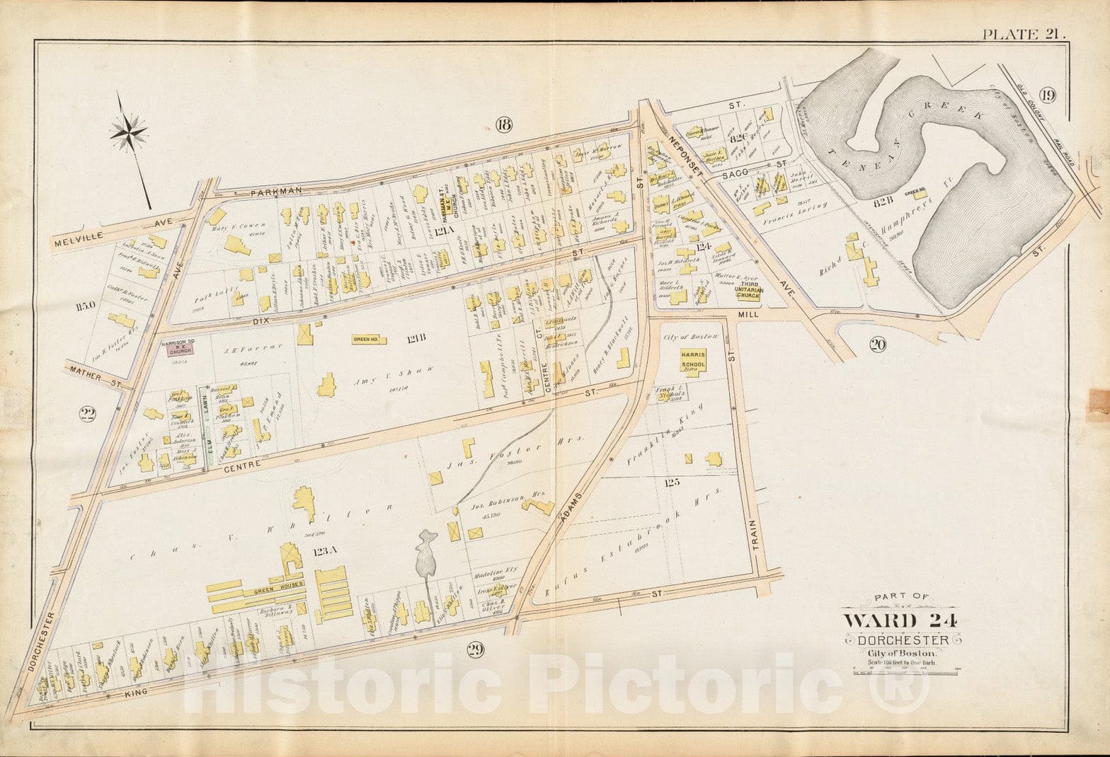 Historical Map, 1894 Atlas of The City of Boston : Dorchester, Mass. : Plate 21, Vintage Wall Art