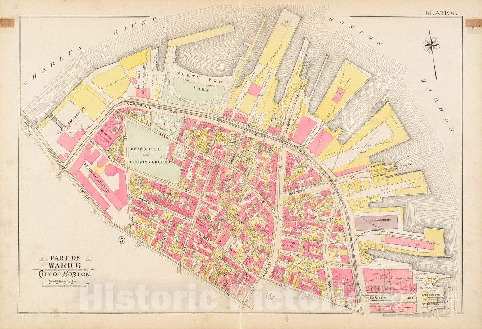 Historical Map, 1895 Atlas of The City of Boston, Boston Proper and Roxbury : Plate 4, Vintage Wall Art