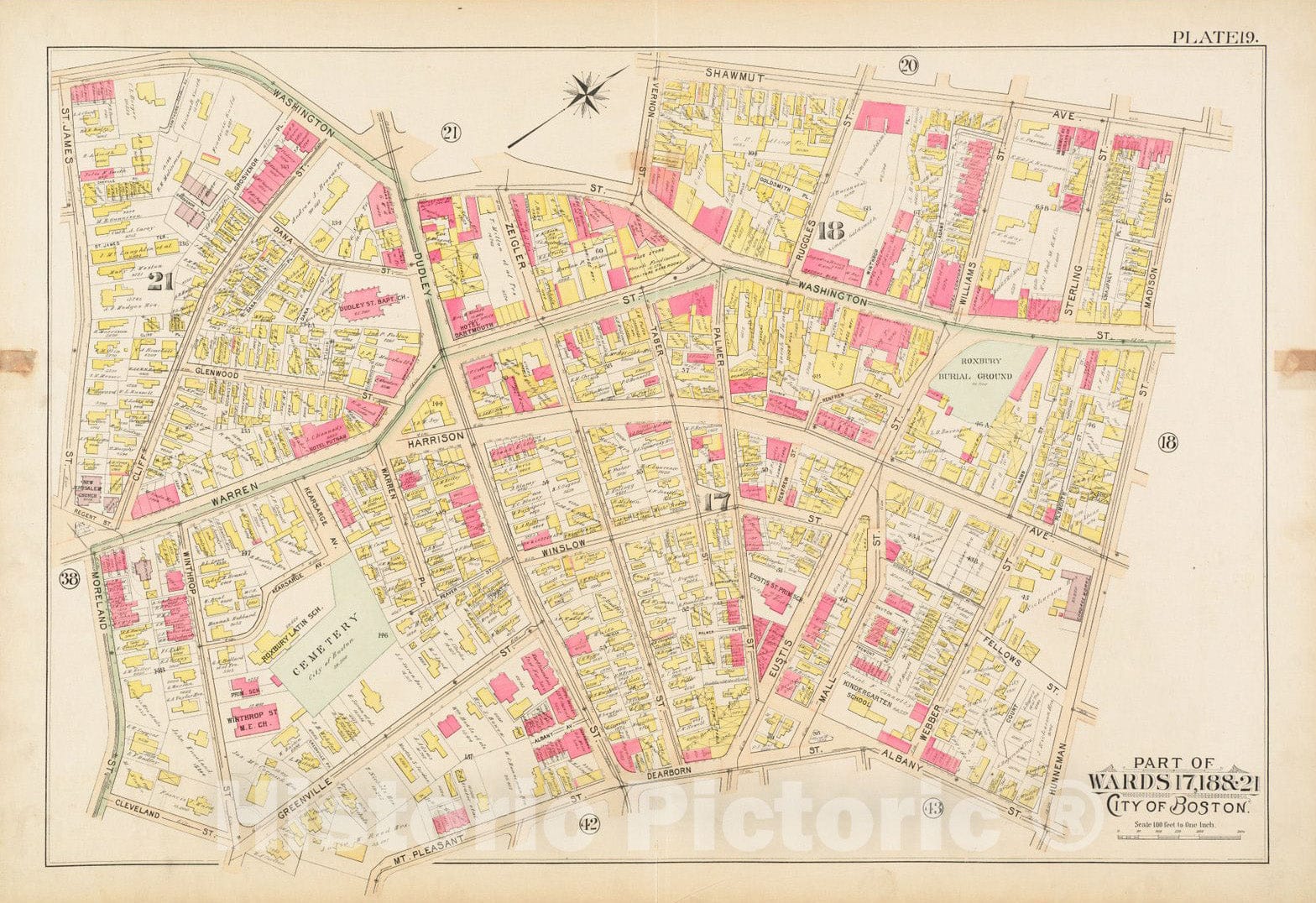 Historical Map, Atlas of the city of Boston, Boston proper and Roxbury : plate 19, Vintage Wall Art