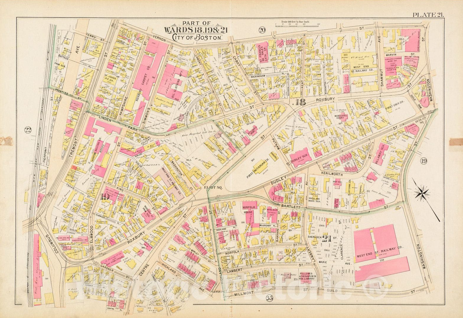 Historical Map, 1895 Atlas of The City of Boston, Boston Proper and Roxbury : Plate 21, Vintage Wall Art
