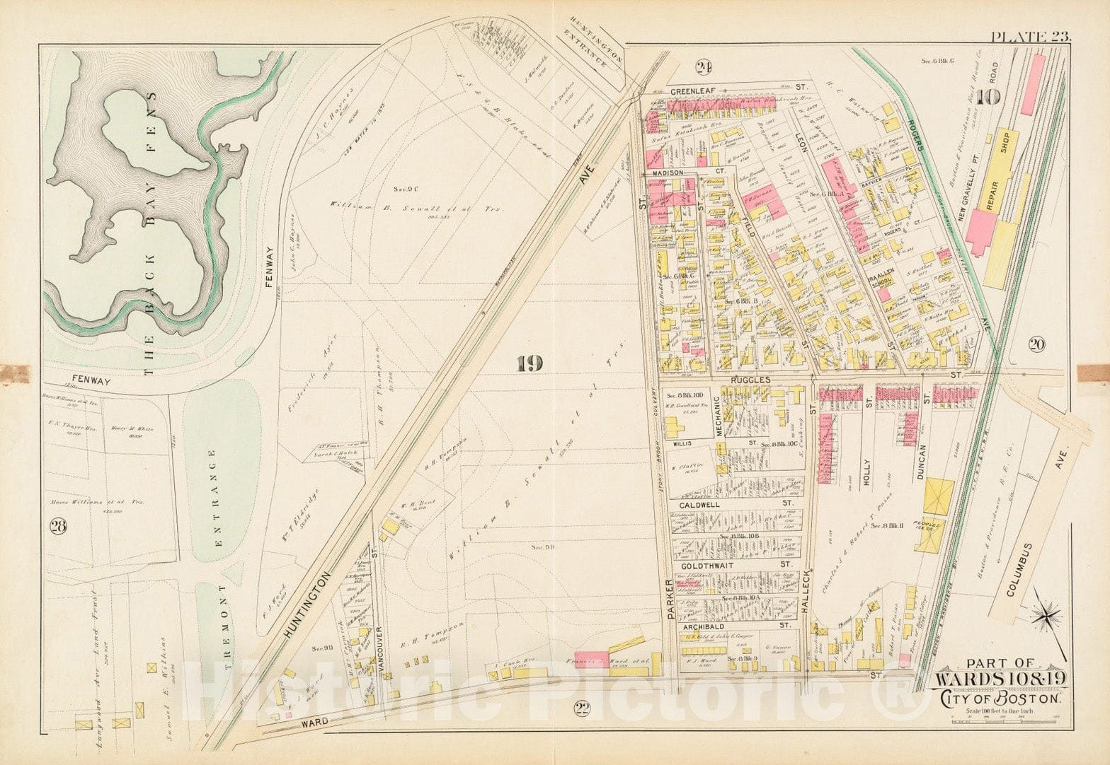 Historical Map, 1895 Atlas of The City of Boston, Boston Proper and Roxbury : Plate 23, Vintage Wall Art
