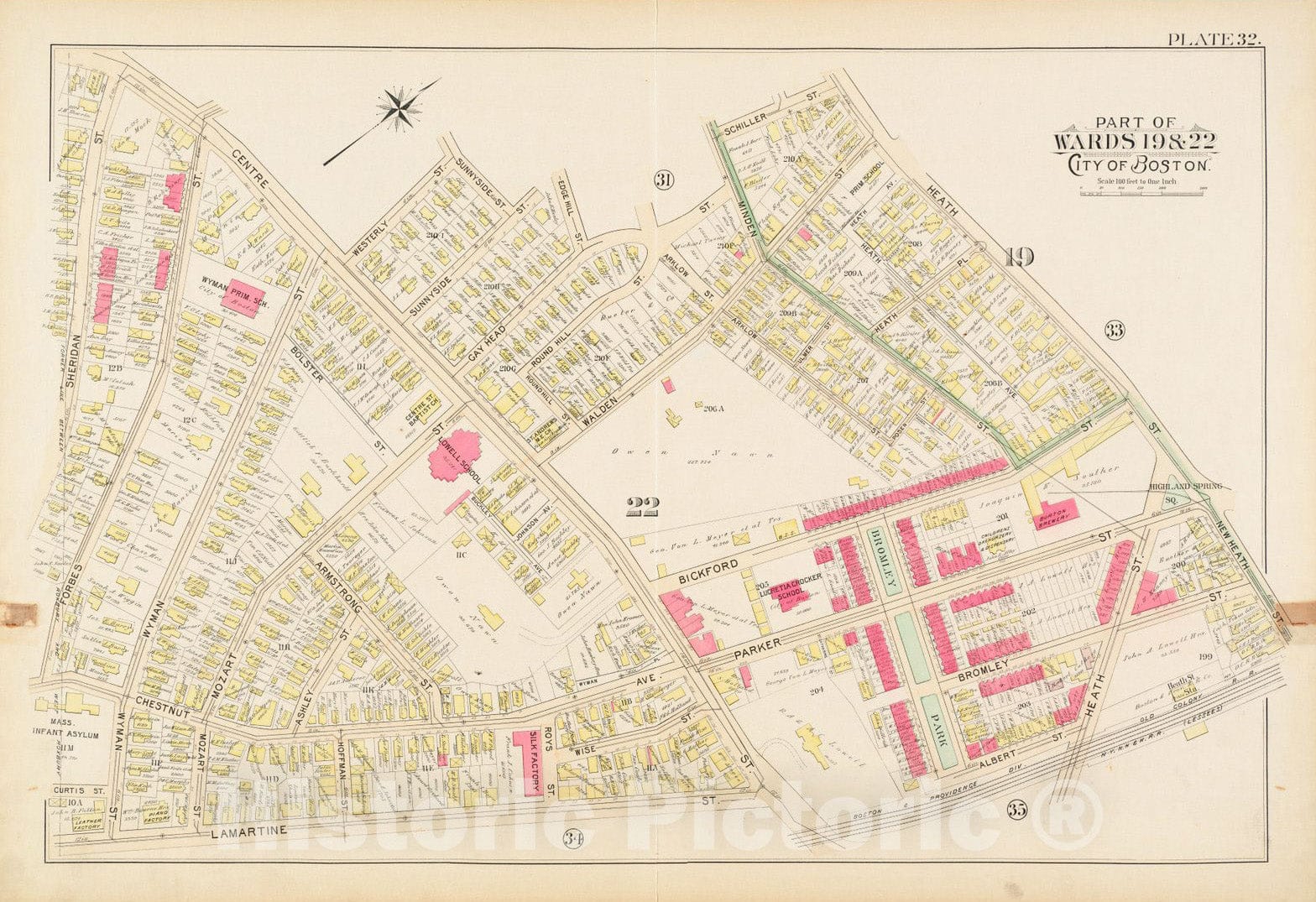 Historical Map, 1895 Atlas of The City of Boston, Boston Proper and Roxbury : Plate 32, Vintage Wall Art