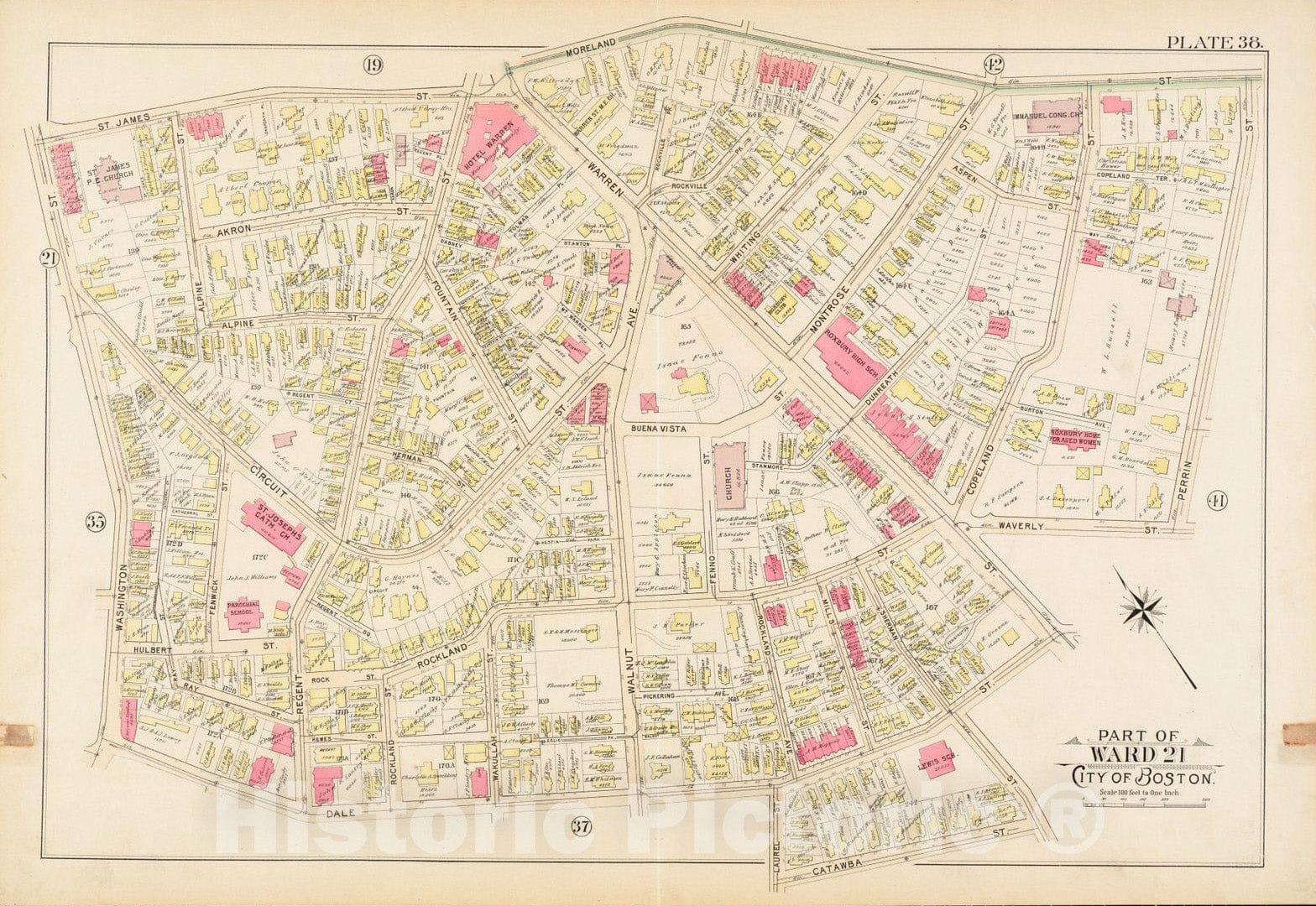 Historical Map, 1895 Atlas of The City of Boston, Boston Proper and Roxbury : Plate 38, Vintage Wall Art