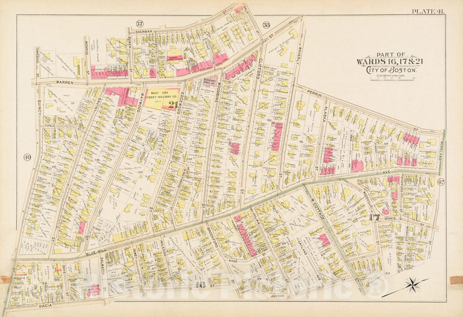 Historical Map, 1895 Atlas of The City of Boston, Boston Proper and Roxbury : Plate 41, Vintage Wall Art