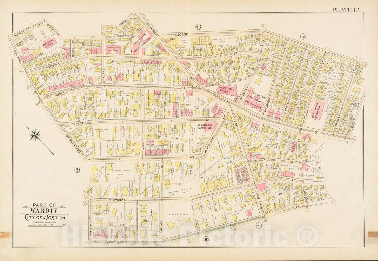 Historical Map, 1895 Atlas of The City of Boston, Boston Proper and Roxbury : Plate 42, Vintage Wall Art