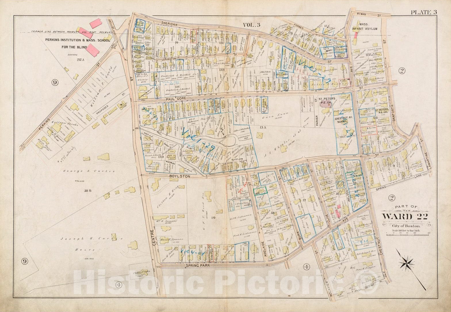Historical Map, 1896 Atlas of The City of Boston, West Roxbury : Plate 3, Vintage Wall Art
