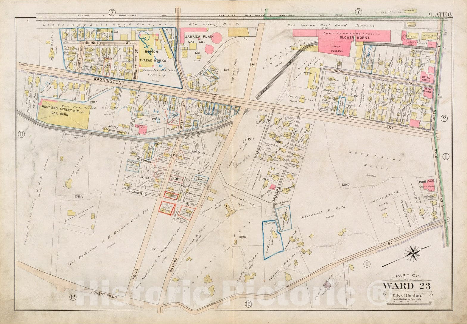 Historical Map, 1896 Atlas of the city of Boston, West Roxbury : plate 8, Vintage Wall Art