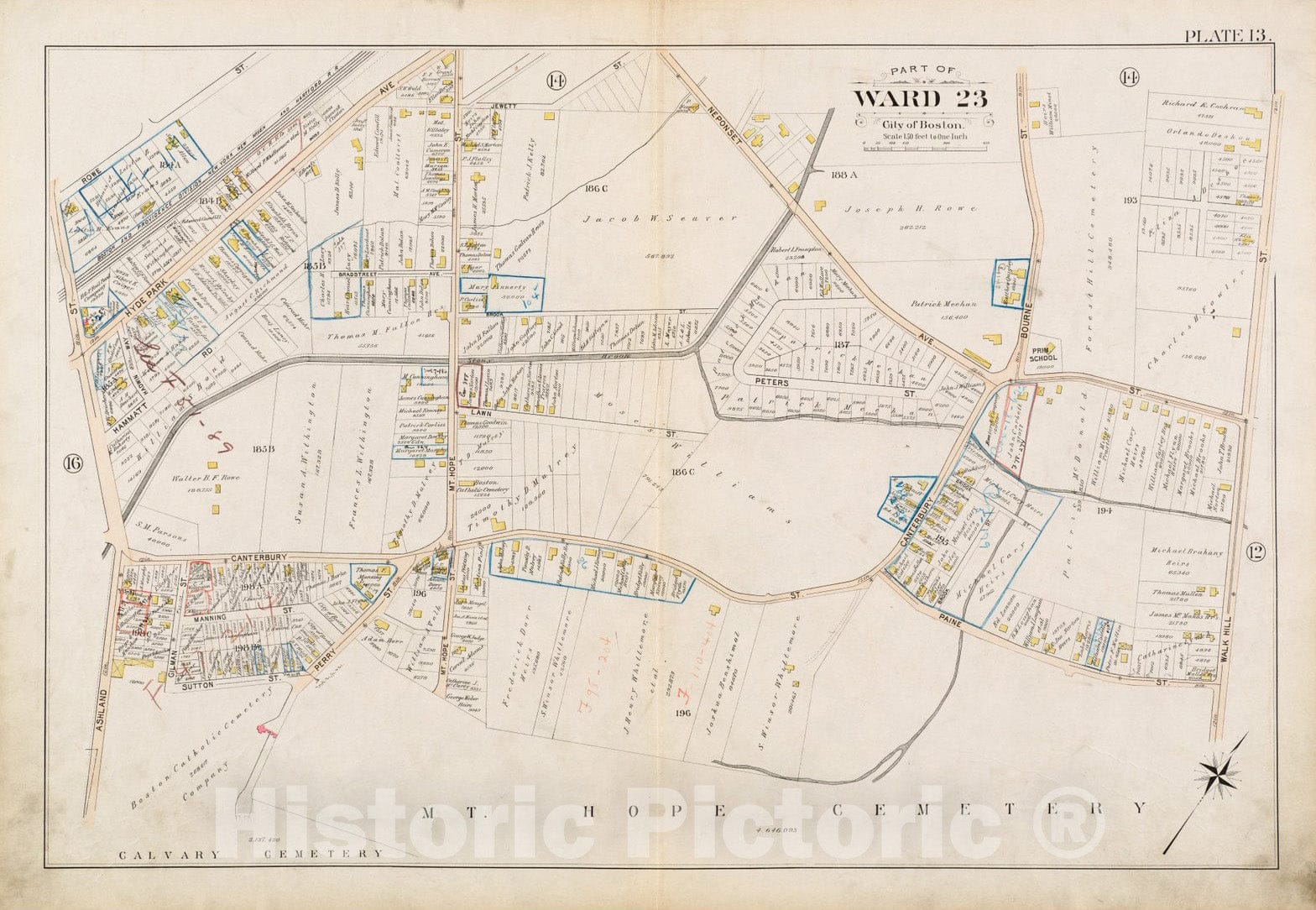 Historical Map, 1896 Atlas of the city of Boston, West Roxbury : plate 13, Vintage Wall Art