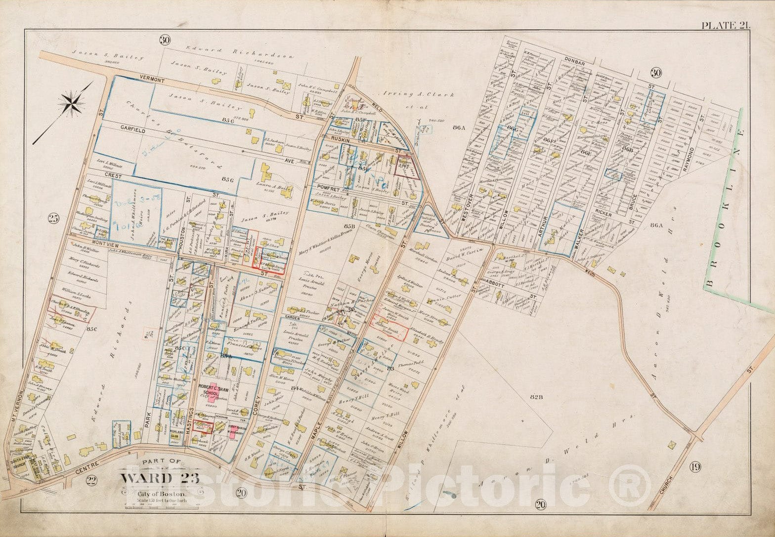 Historical Map, 1896 Atlas of The City of Boston, West Roxbury : Plate 21, Vintage Wall Art