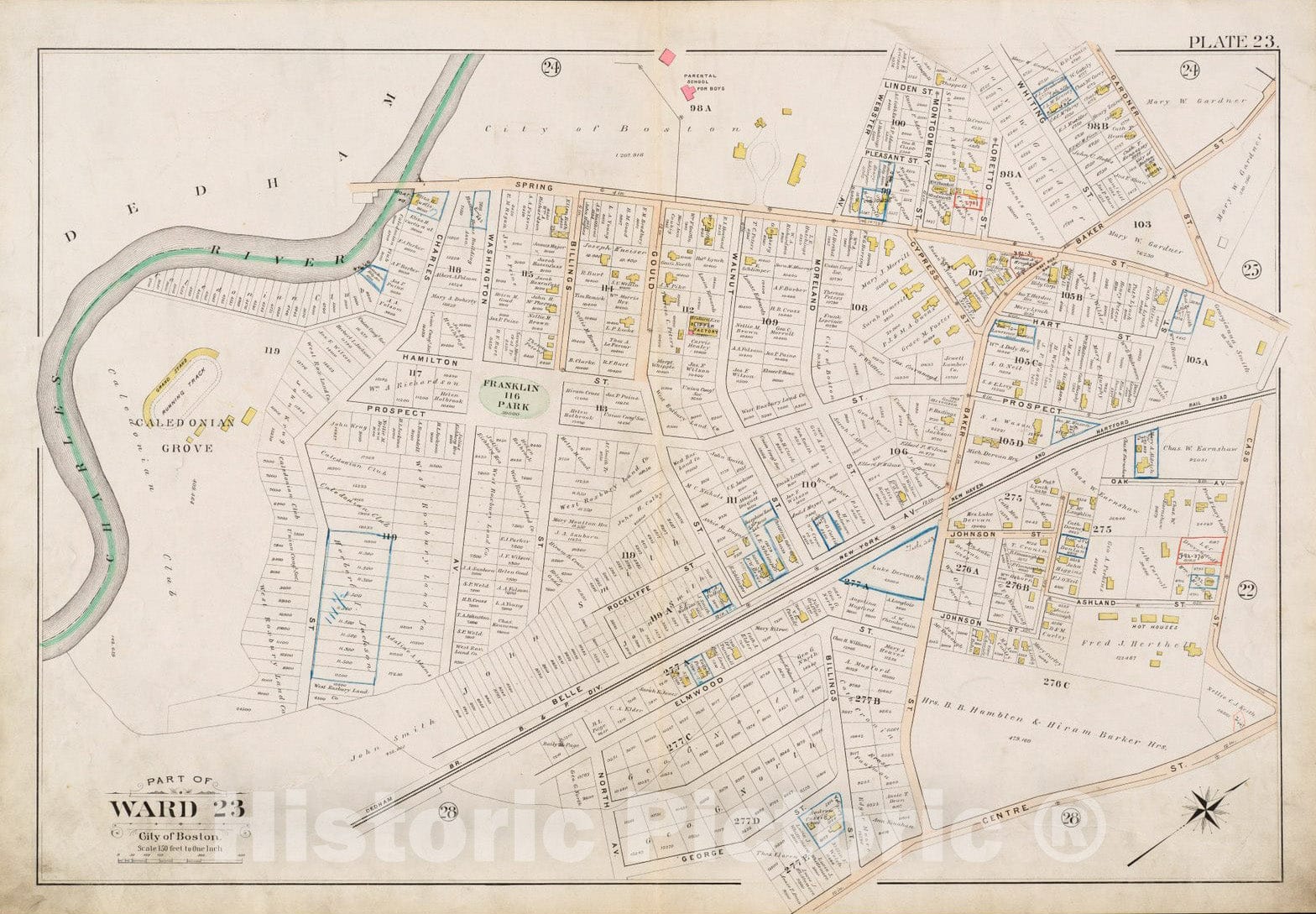 Historical Map, 1896 Atlas of The City of Boston, West Roxbury : Plate 23, Vintage Wall Art