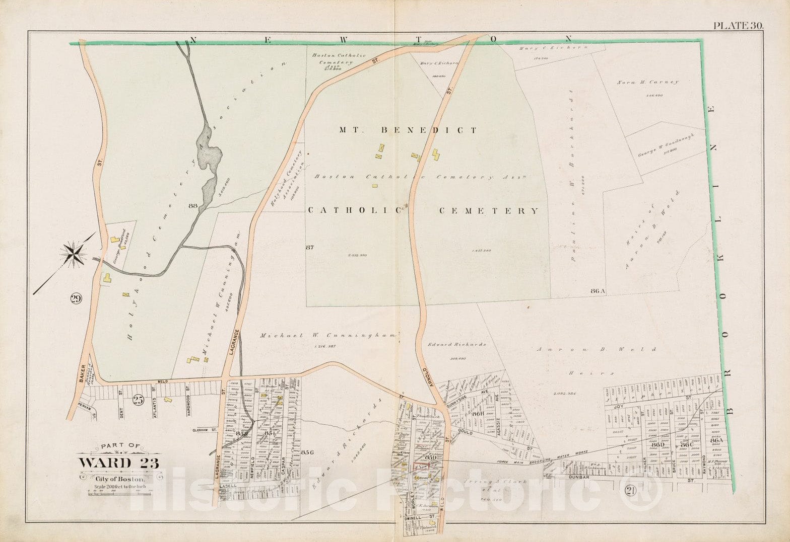 Historical Map, 1896 Atlas of The City of Boston, West Roxbury : Plate 30, Vintage Wall Art