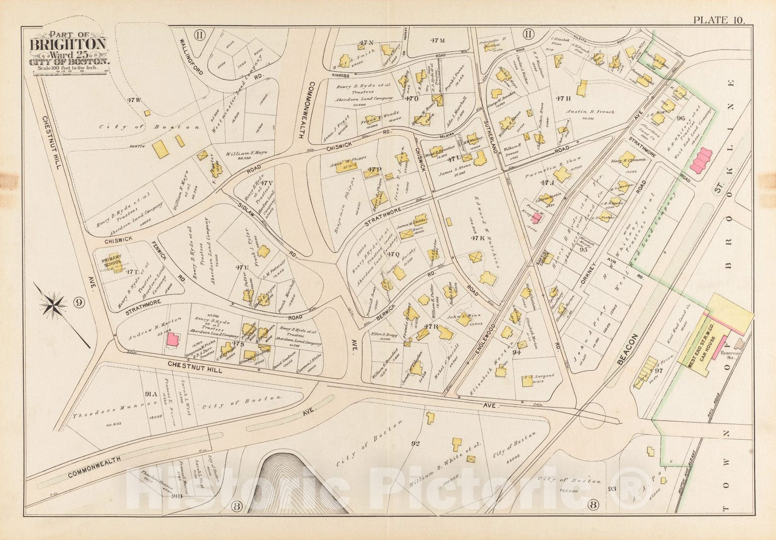 Historical Map, 1897 Atlas of the city of Boston, Brighton : plate 10, Vintage Wall Art