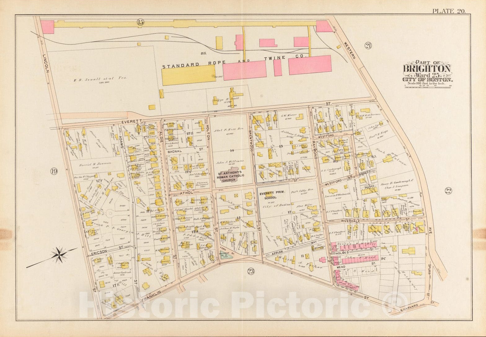 Historical Map, 1897 Atlas of The City of Boston, Brighton : Plate 20, Vintage Wall Art