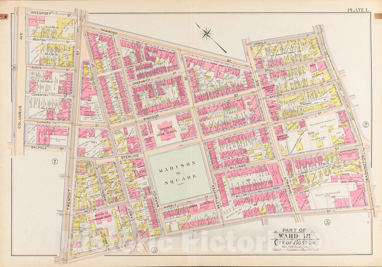Historical Map, 1899 Atlas of The City of Boston, Roxbury : Plate 1, Vintage Wall Art