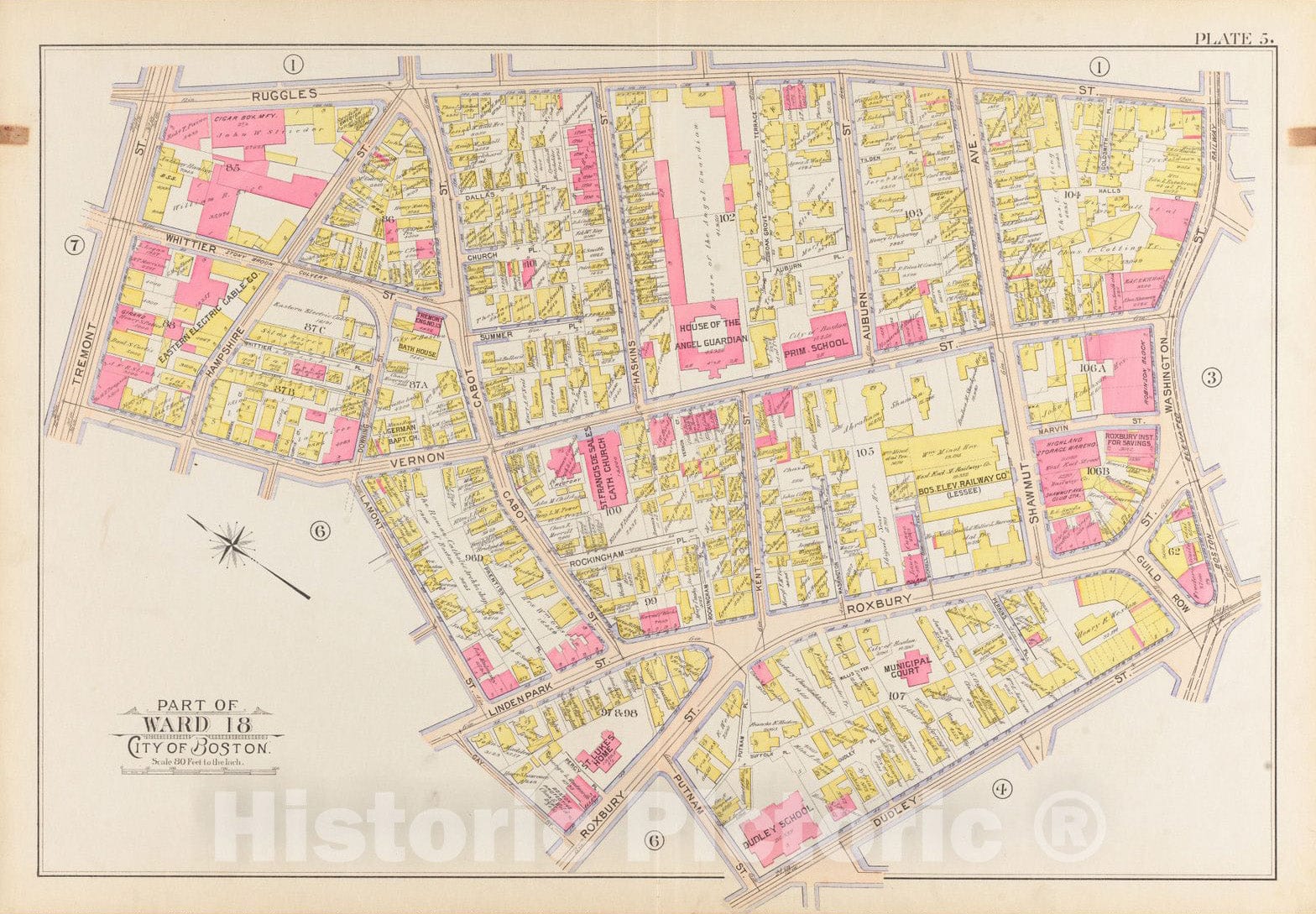 Historical Map, 1899 Atlas of The City of Boston, Roxbury : Plate 5, Vintage Wall Art